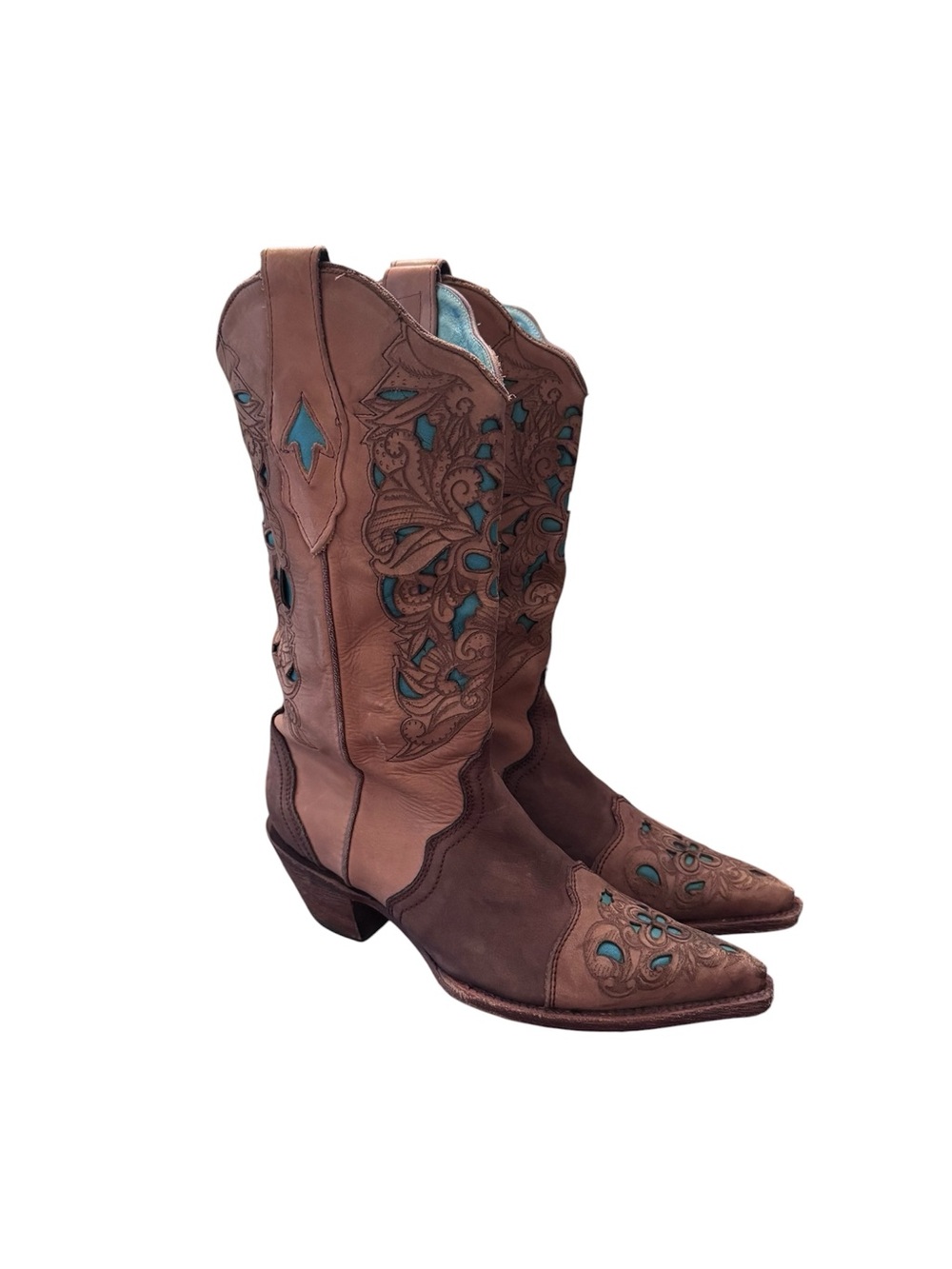 Corral Vintage Brown Turquoise Laser Tool Women's Boots C1620